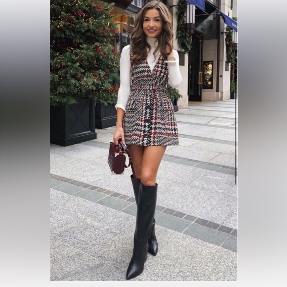 NWT Zara pocket plaid pinafore dress
